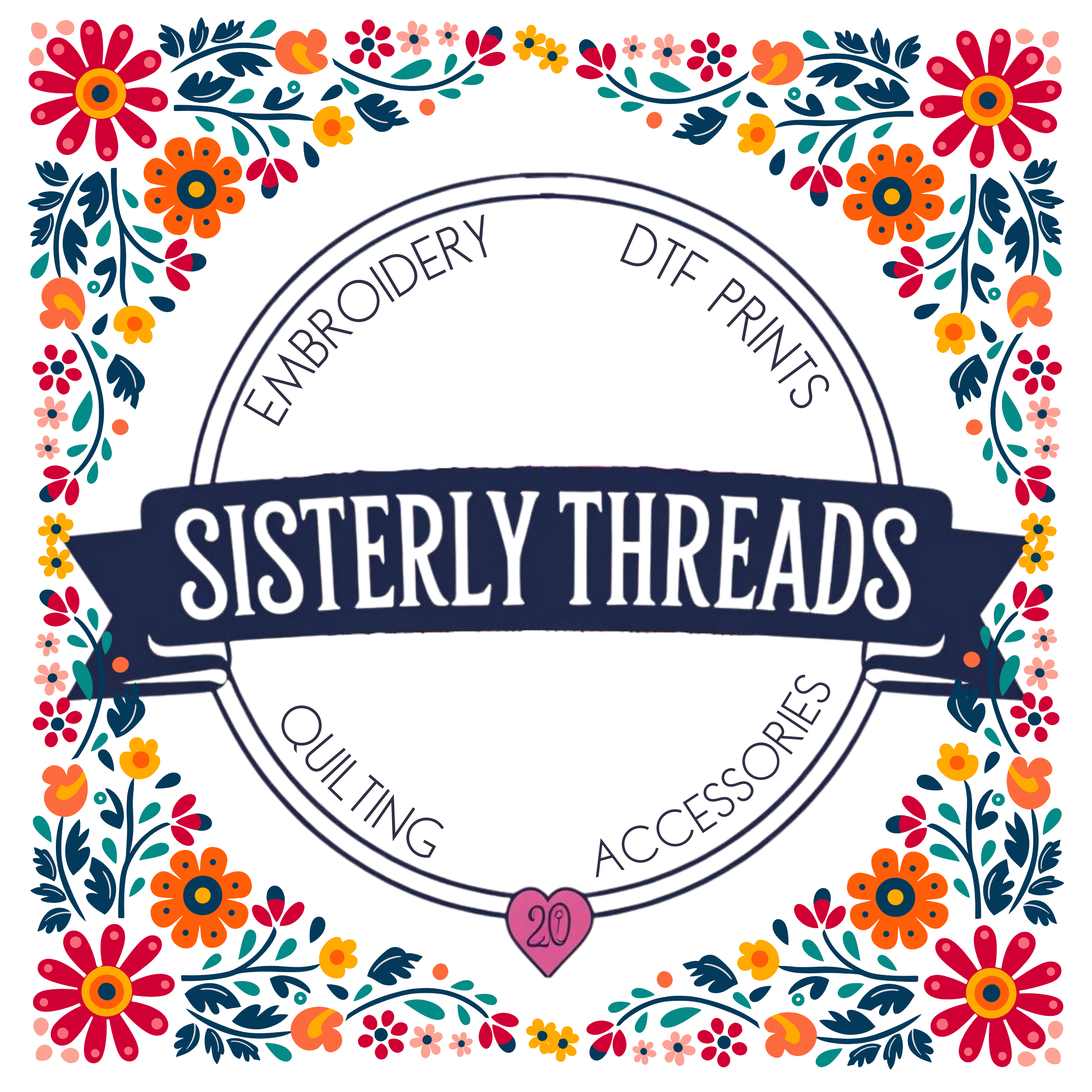 Sisterly Threads logo with floral design